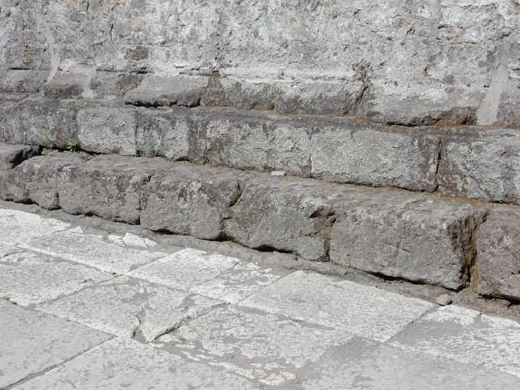 VII.8.1 Pompeii, May 2018. Detail of base of west wall. Photo courtesy of Buzz Ferebee.