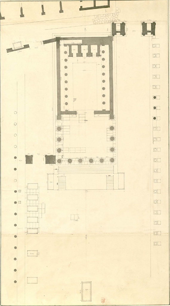 VII.8.1 Pompeii. July 1826. Drawing of plan of Temple of Jupiter on north side of Forum.
See Poirot, P. A., 1826. Carnets de dessins de Pierre-Achille Poirot. Tome 2 : Pompeia, pl. 24.
See Book on INHA  Document placé sous « Licence Ouverte / Open Licence » Etalab