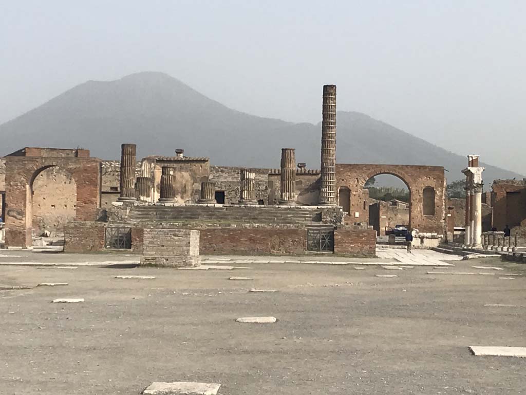 VII.8.1 Pompeii. April 2019. Looking north across the forum towards the temple. Photo courtesy of Rick Bauer.
For various excavations, and descriptions: 
See Notizie degli Scavi di Antichità, 1942, (p.285-308).