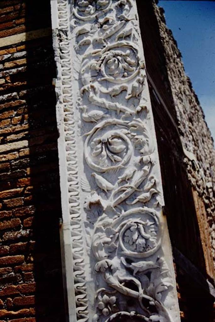 VII.9.1 Pompeii. 1961. Entrance decoration, north side of doorway. Photo by Stanley A. Jashemski.
Source: The Wilhelmina and Stanley A. Jashemski archive in the University of Maryland Library, Special Collections (See collection page) and made available under the Creative Commons Attribution-Non Commercial License v.4. See Licence and use details.
J61f0226