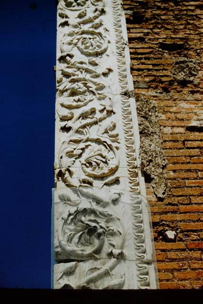 VII.9.1 Pompeii. 1957. Entrance stucco decoration, south side of doorway. Photo by Stanley A. Jashemski.
Source: The Wilhelmina and Stanley A. Jashemski archive in the University of Maryland Library, Special Collections (See collection page) and made available under the Creative Commons Attribution-Non Commercial License v.4. See Licence and use details.
J57f0402