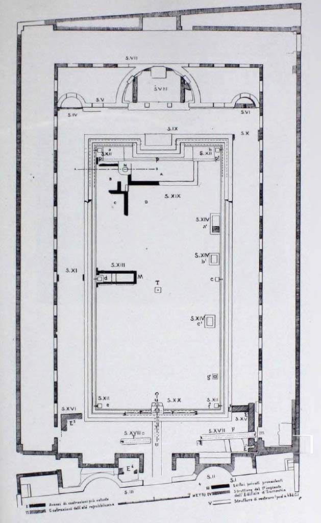 VII.9.1 Pompeii. Drawing of plan of Eumachia’s Building.
See Notizie degli Scavi di Antichità, 1942, (p.270-281, and plan above on p.271)