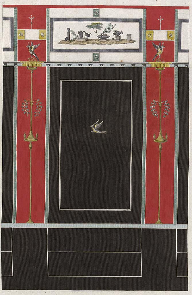 VII.9.1/67 Pompeii. 
Painting of wall on east side of steps in Eumachia’s building (aka The Chalcidicum).
See Mazois, F., 1829. Les Ruines de Pompei : Troisième Partie. Paris : Didot Frères, pl. XXVI.