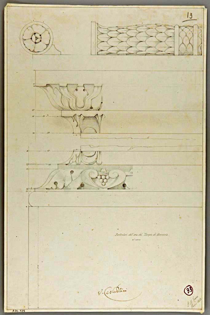 VII.9.2 Pompeii. Drawing by Pasquale Maria Veneri, 1843, of detail from marble altar.
Now in Naples Archaeological Museum. Inventory number ADS 725.  
Photo © ICCD. http://www.catalogo.beniculturali.it
Utilizzabili alle condizioni della licenza Attribuzione - Non commerciale - Condividi allo stesso modo 2.5 Italia (CC BY-NC-SA 2.5 IT)