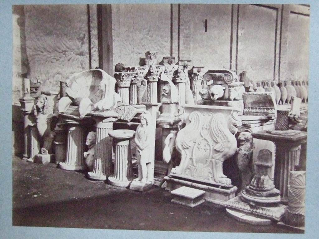 VII.9.2 Pompeii. Collection of items excavated and displayed here. 
Old undated photograph courtesy of Society of Antiquaries, Fox Collection.