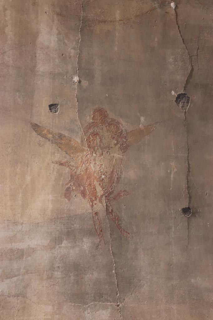 VII.9.7/8 Pompeii. October 2022. 
Detail of painting of flying figures from west wall. Photo courtesy of Klaus Heese.