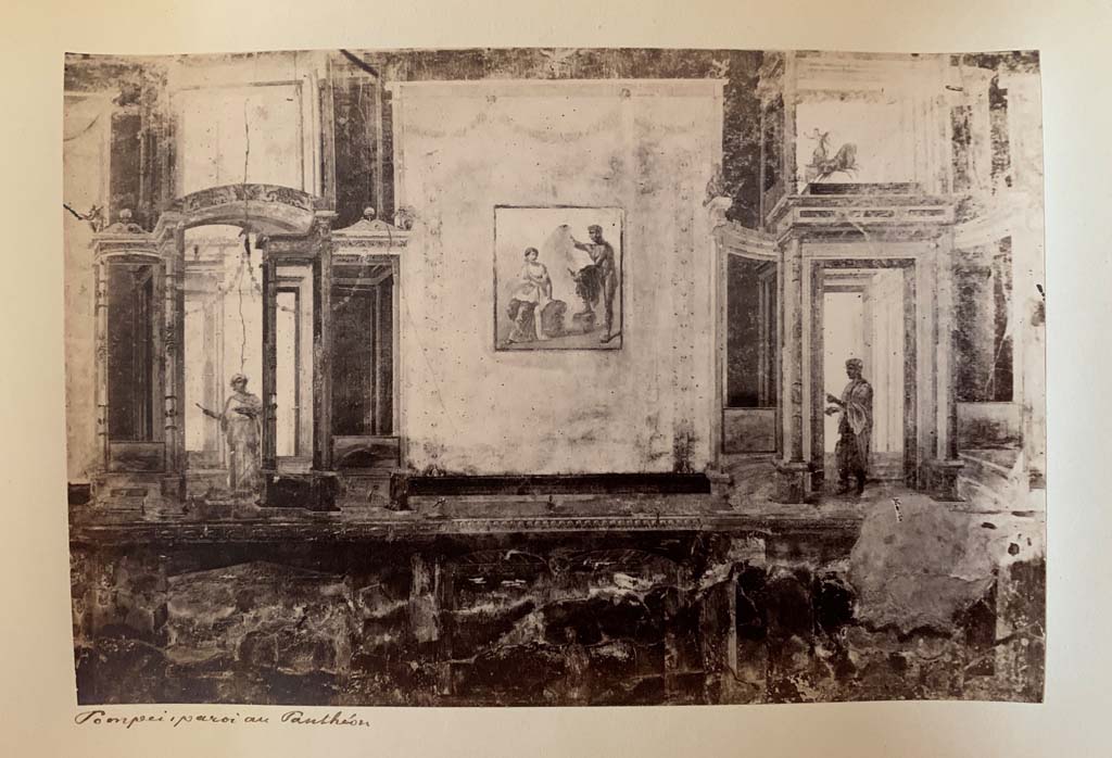 VII.9.7/8 Pompeii. Photograph by M. Amodio, from an album dated April 1878. 
Detail of painted decoration on west wall. Photo courtesy of Rick Bauer.
