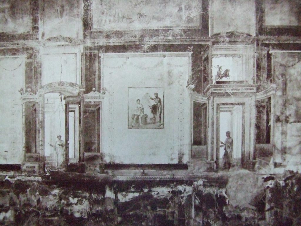 VII.9.7/8 Pompeii. Detail of Walls of the Temple of Augusta called the Pantheon. 
Old undated photograph courtesy of Society of Antiquaries. Fox Collection.