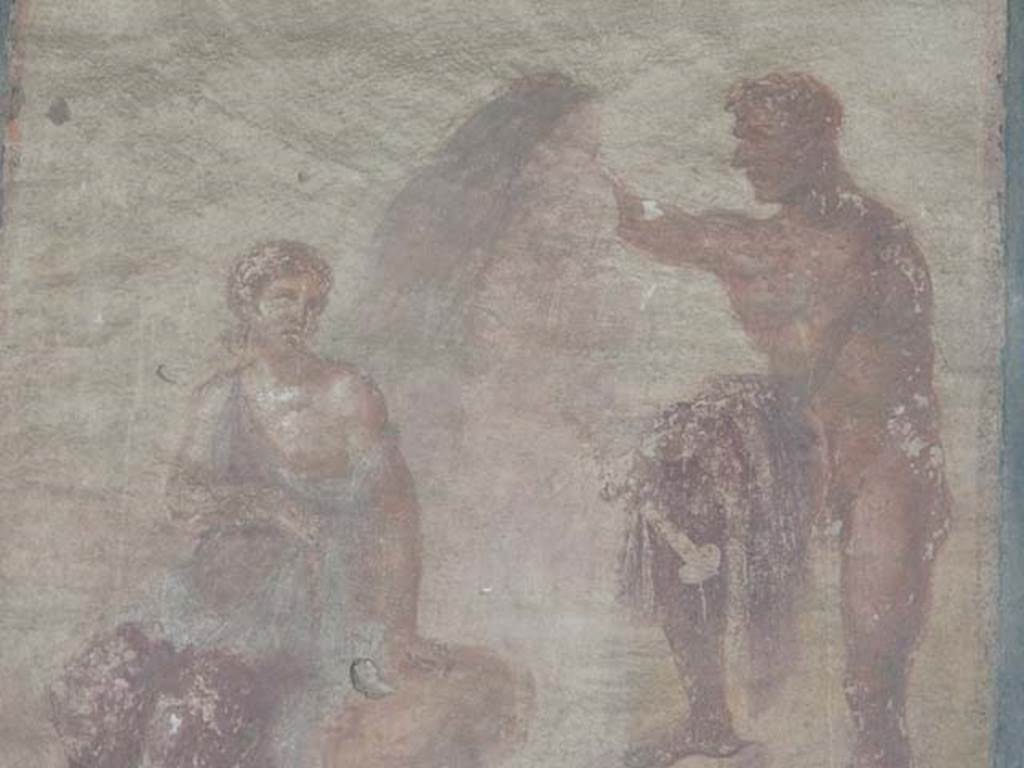 VII.9.7 and VII.9.8 Pompeii. Macellum. May 2015. North-west corner. Detail from painting of Io listening to Argo or Argus. Photo courtesy of Buzz Ferebee.