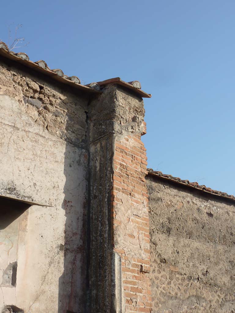 VII.9.7/8 Pompeii. October 2014. East side of painting in north-east corner, detail of pilaster.
Foto Annette Haug, ERC Grant 681269 DÉCOR