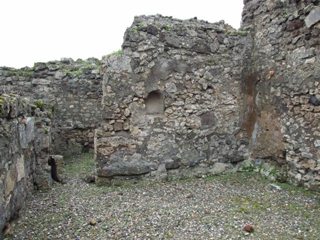 VII.9.48 Pompeii. March 2009. South wall of shop, with lararium niche.