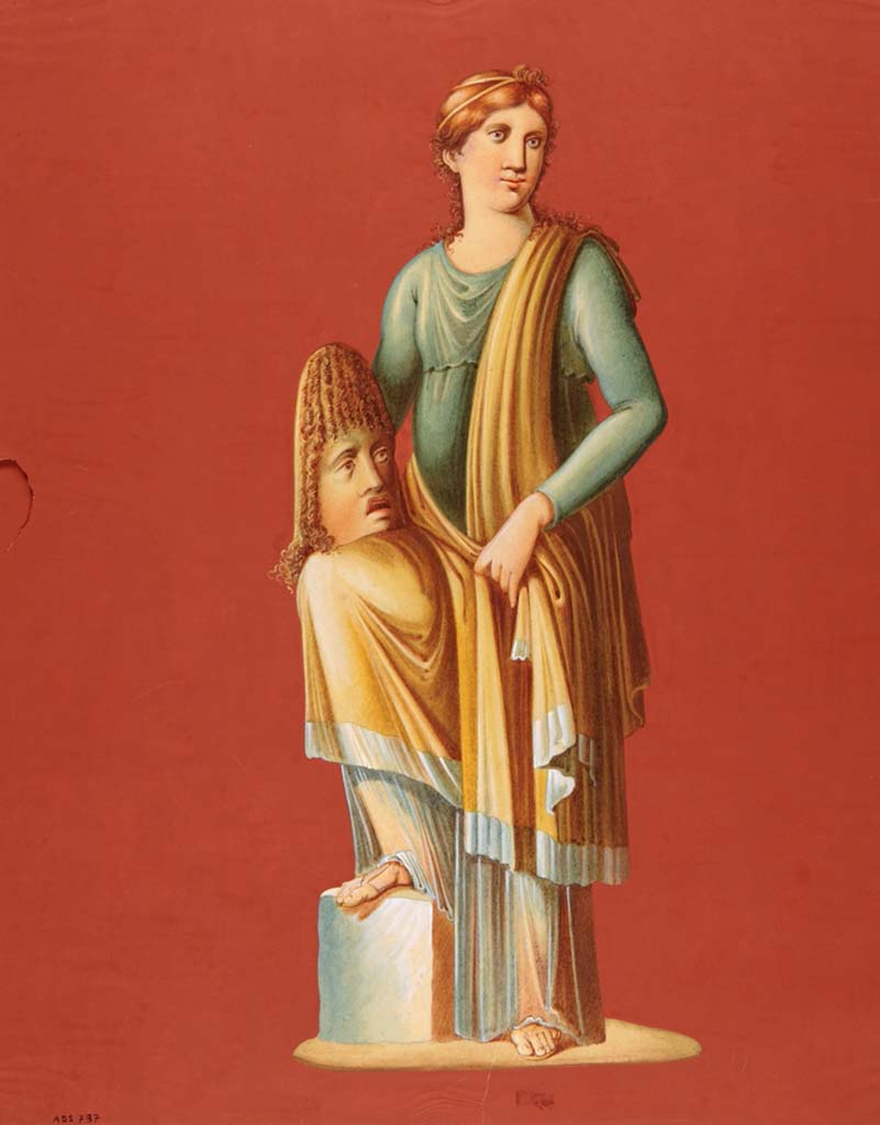 VII.10.3 Pompeii. Anonymous painting of Melpomene, from the east end of the south wall of tablinum. 
See Helbig, W., 1868. Wandgemälde der vom Vesuv verschütteten Städte Campaniens. Leipzig: Breitkopf und Härtel. (874).
Now in Naples Archaeological Museum. Inventory number ADS 737.
Photo © ICCD. http://www.catalogo.beniculturali.it
Utilizzabili alle condizioni della licenza Attribuzione - Non commerciale - Condividi allo stesso modo 2.5 Italia (CC BY-NC-SA 2.5 IT)