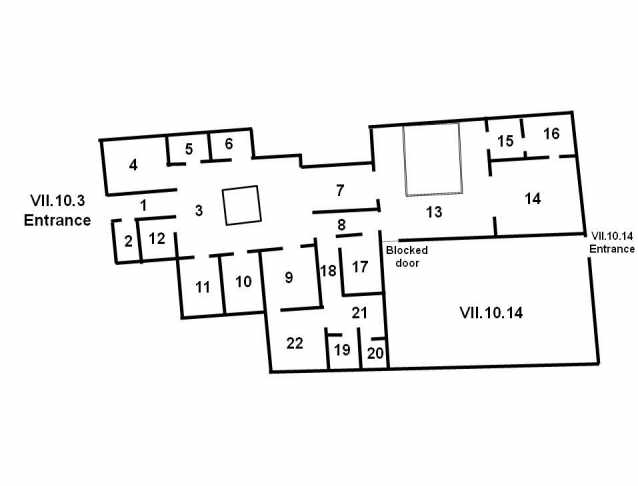 VII.10.3 plan VII.10.3 Pompeii. Casa della Caccia nuova. House of Florillus?
Room Plan