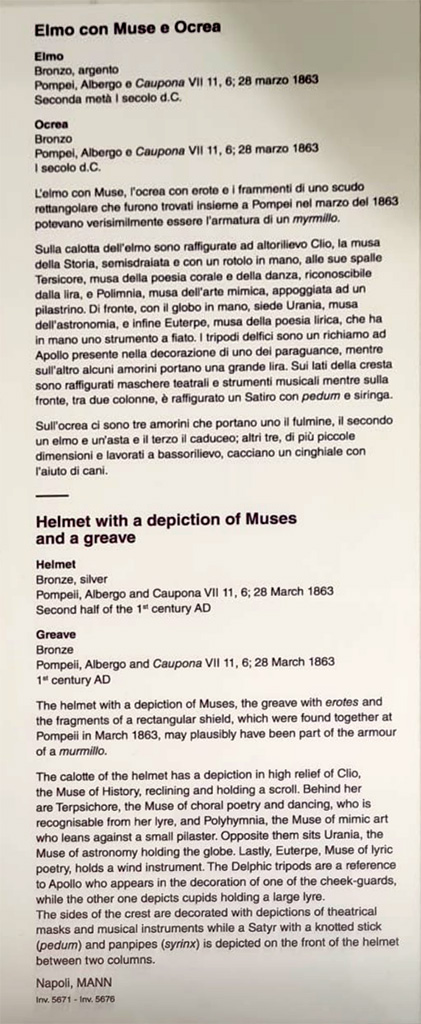 VII.11.6 Pompeii. Description card in Naples Archaeological Museum.
Photo courtesy of Giuseppe Ciaramella.