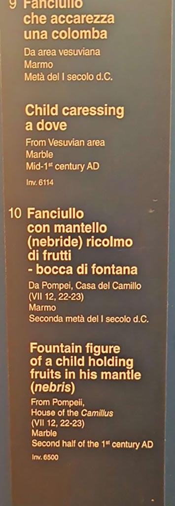 VII.12.23 Pompeii. October 2023. 
Description card. Photo courtesy of Giuseppe Ciaramella.