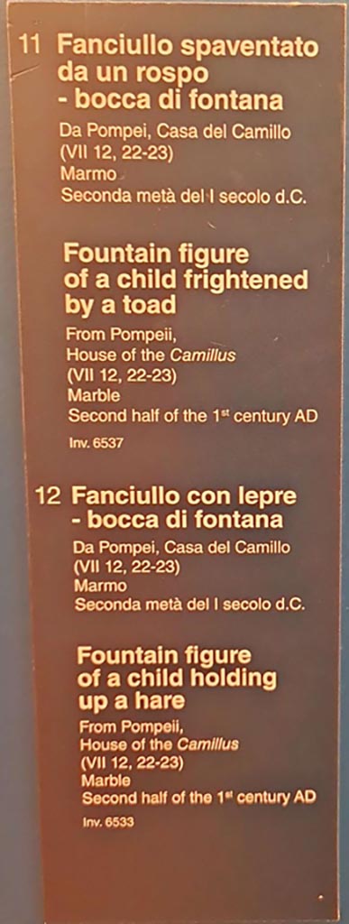VII.12.23 Pompeii. October 2023.
Description card. Photo courtesy of Giuseppe Ciaramella.