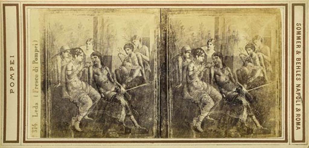 VII.12.26 Pompeii. Stereoview by Sommer and Behles, c.1860-1870 showing Aphrodite and a nest of cupids. Now in Naples Archaeological Museum. Wrongly described on the stereoview as “Leda”. Photo courtesy of Rick Bauer.