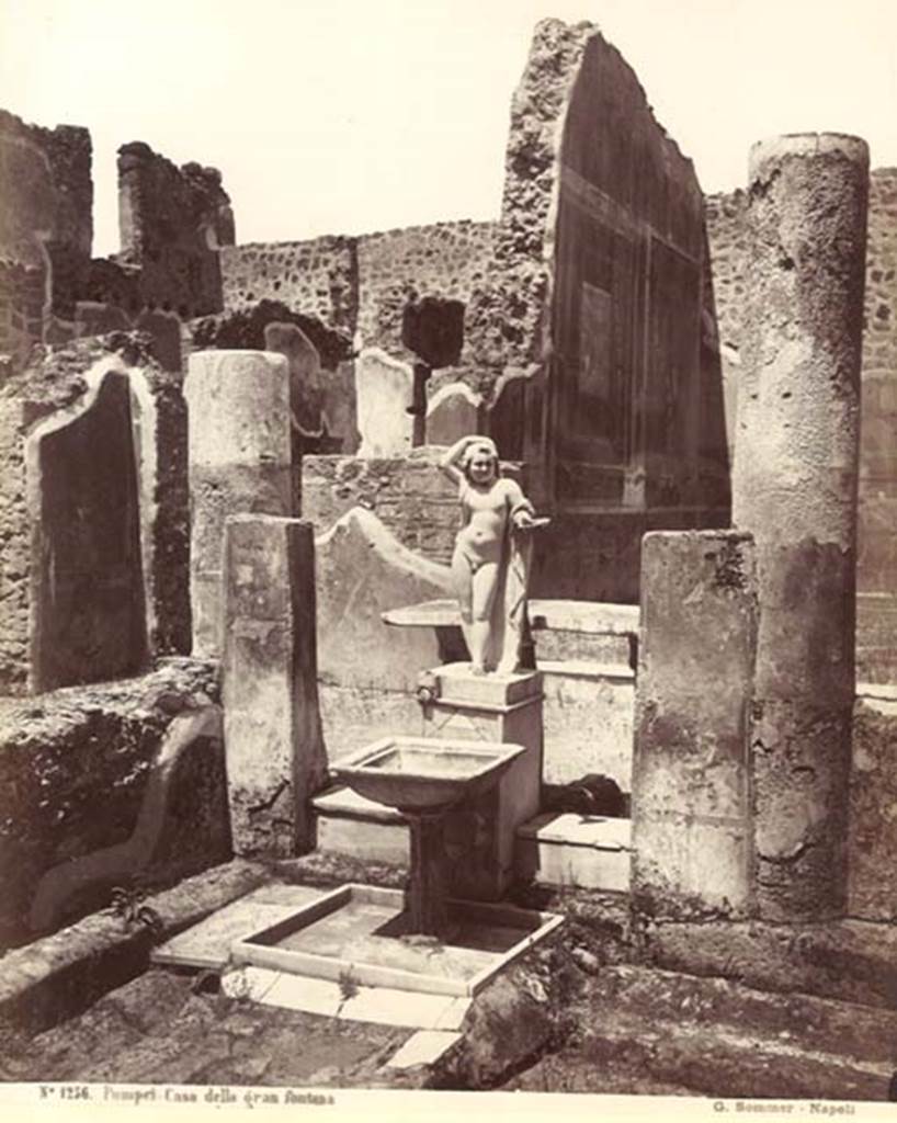 VII.12.28 Pompeii. Looking north towards fountain and statue in Viridarium. c.1880-1890, G. Sommer no. 1256. 
The photo is incorrectly titled Casa della Gran Fontana. Photo courtesy of Rick Bauer.
See also the image below numbered 1256 from the Fox Collection.