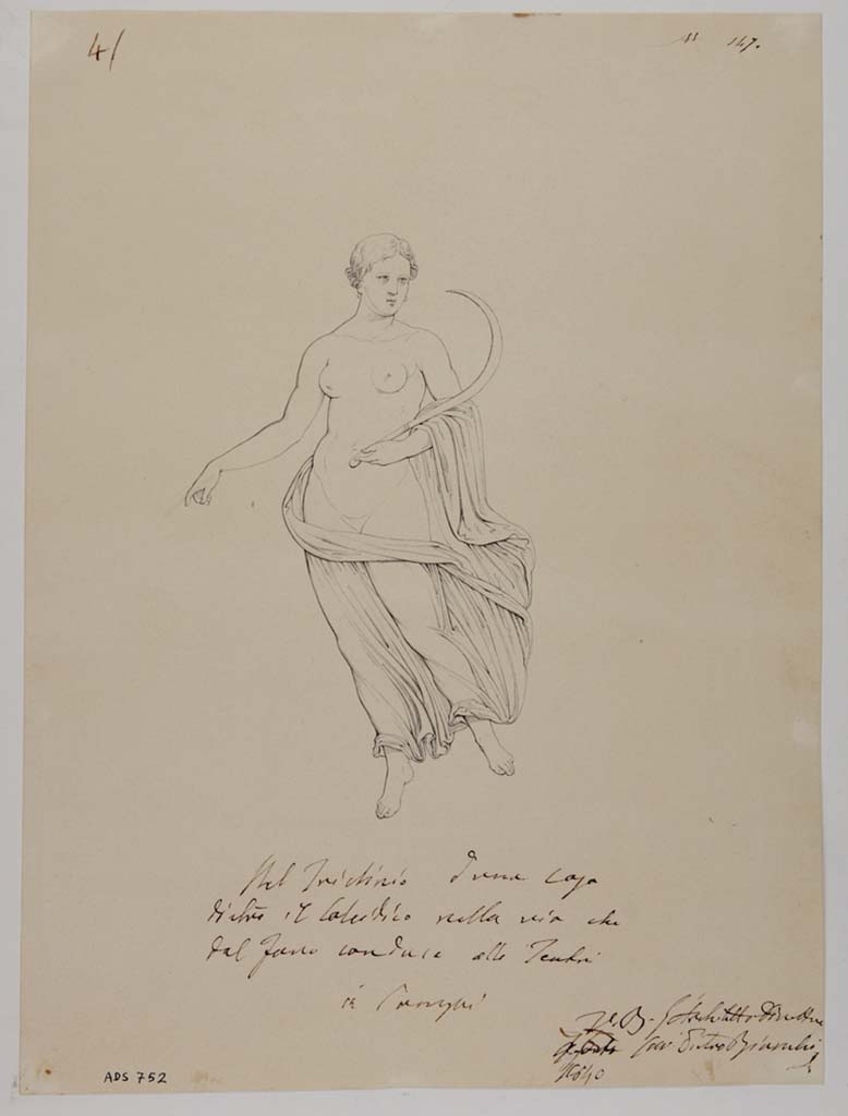 VII.13.4 Pompeii. Drawing by Giuseppe Abbate, 1840, of painting of “Summer” seen on wall of oecus/cubiculum.
Now in Naples Archaeological Museum. Inventory number ADS 752.
Photo © ICCD. http://www.catalogo.beniculturali.it
Utilizzabili alle condizioni della licenza Attribuzione - Non commerciale - Condividi allo stesso modo 2.5 Italia (CC BY-NC-SA 2.5 IT)