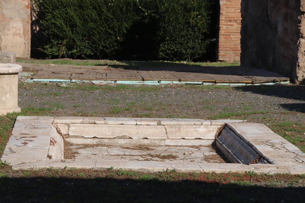 VII.14.9 Pompeii. October 2022. Room 1, looking north across impluvium. Photo courtesy of Klaus Heese.