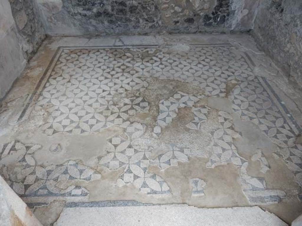 VII.15.2 Pompeii. May 2018. Mosaic flooring in cubiculum on north-east corner of atrium. 
Photo courtesy of Buzz Ferebee.