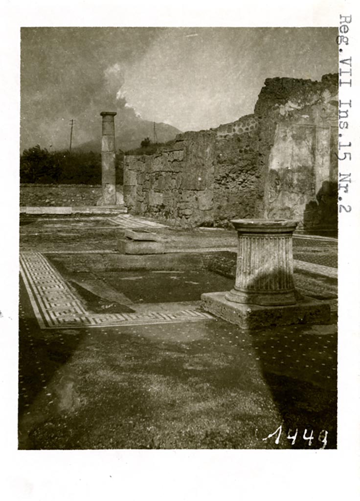 VII.15.2 Pompeii. Pre-1937-39. Looking north-east across impluvium in atrium.
Photo courtesy of American Academy in Rome, Photographic Archive. Warsher collection no. 1449.