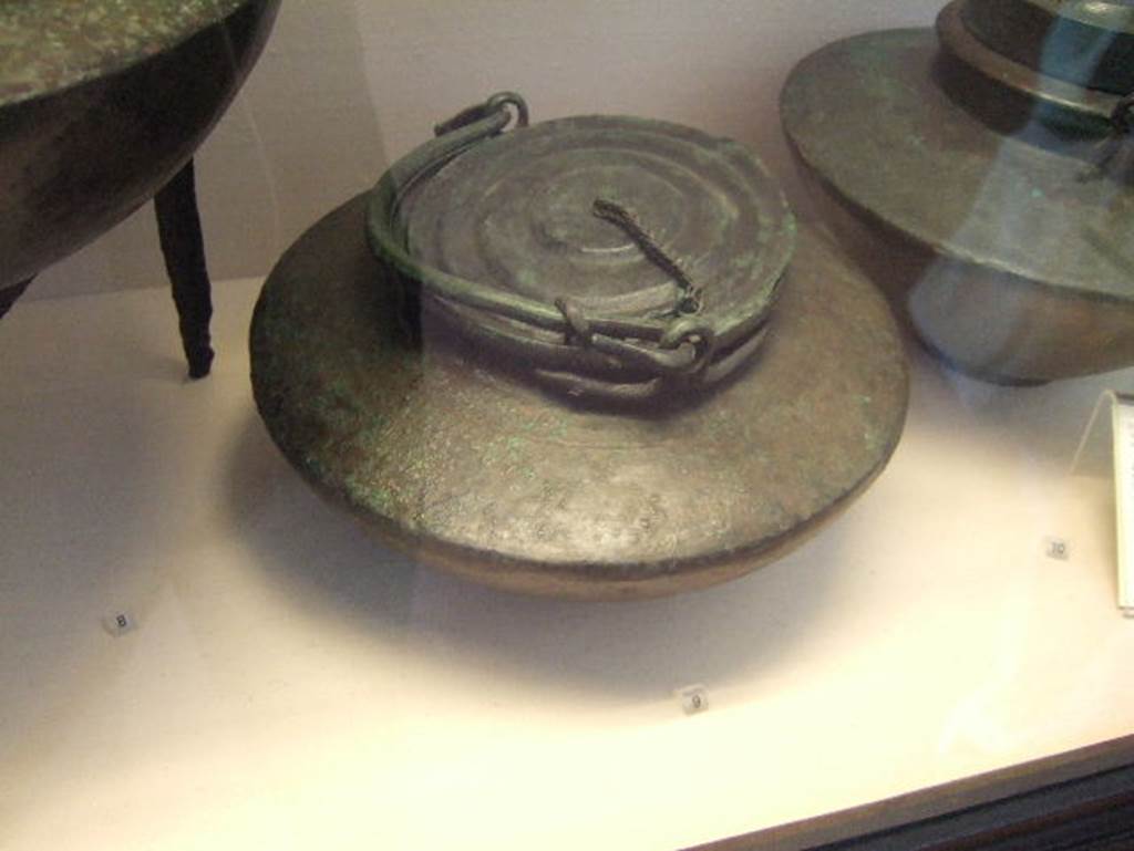 Caldaia (covered kettle) found in VII.15.3. May 2006. Now in Naples Archaeological Museum.  Inventory number 118172.