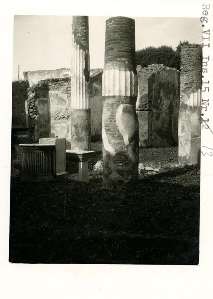 VII.15.13 Pompeii. Pre-1937-39. 
Looking north-west across impluvium in atrium, with entrance doorway on right.
Photo courtesy of American Academy in Rome, Photographic Archive. Warsher collection no. 1512.