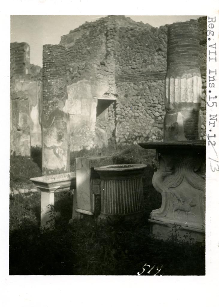 VI.15.13 Pompeii. Pre-1937-39. Looking north-east across atrium from rear of impluvium.
Photo courtesy of American Academy in Rome, Photographic Archive. Warsher collection no. 519.