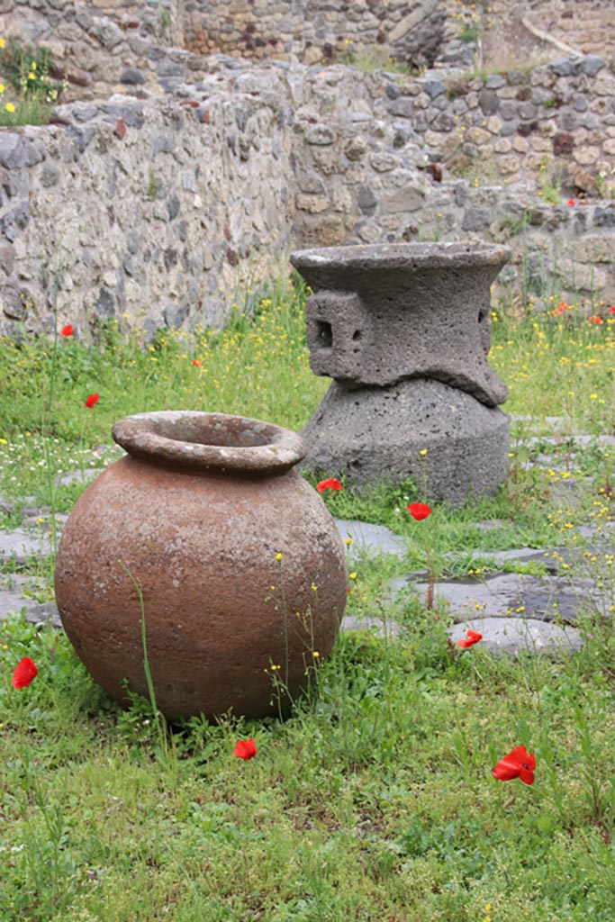VII.16.6 Pompeii. May 2024. 
Looking north towards terracotta dolium and mill. Photo courtesy of Klaus Heese.