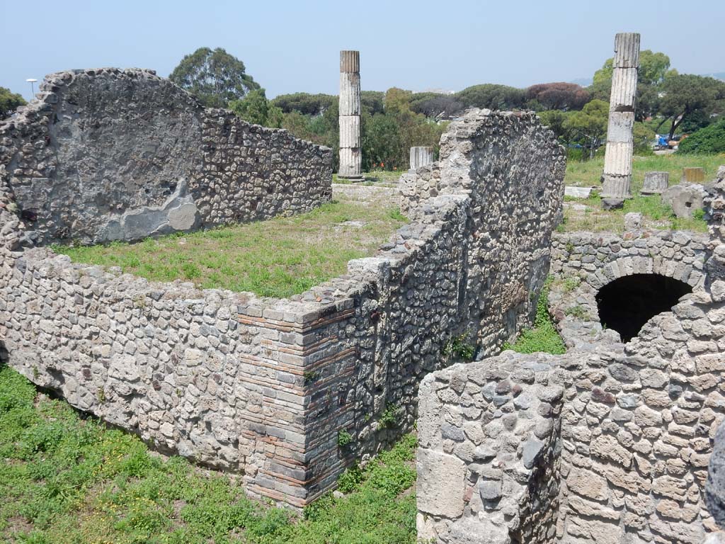 VII.16.13 Pompeii. June 2019. Looking north to room 20 on south side of peristyle, across VII.16.1, from VII.16.10.
Photo courtesy of Buzz Ferebee.