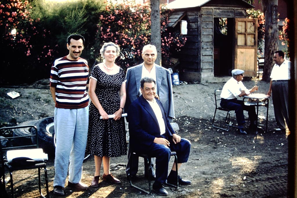 Dr Carlo Giordano, Wilhelmina Jashemski and others, pausing from their deliberations for a photograph. 1959. Photo by Stanley A. Jashemski.
Source: The Wilhelmina and Stanley A. Jashemski archive in the University of Maryland Library, Special Collections (See collection page) and made available under the Creative Commons Attribution-Non Commercial License v.4. See Licence and use details.
J59f0122