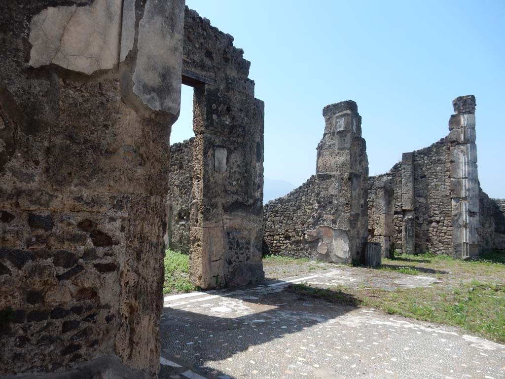 VII.16.13 Pompeii. June 2019. Looking west along south side of atrium room 2. 
Looking towards doorway to room 15, ala room 14 in centre, followed by doorways to rooms 13, and 11, with tablinum room 9 on right. Photo courtesy of Buzz Ferebee.