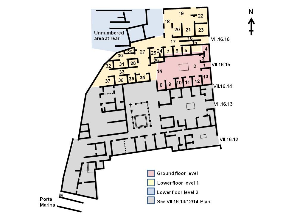 VII.16.15 plan VII.16.15/16 Pompeii. Casa di Umbricius Scaurus (I)
or House of Aulus Umbricius Scaurus, Father and Son (I)
Plan