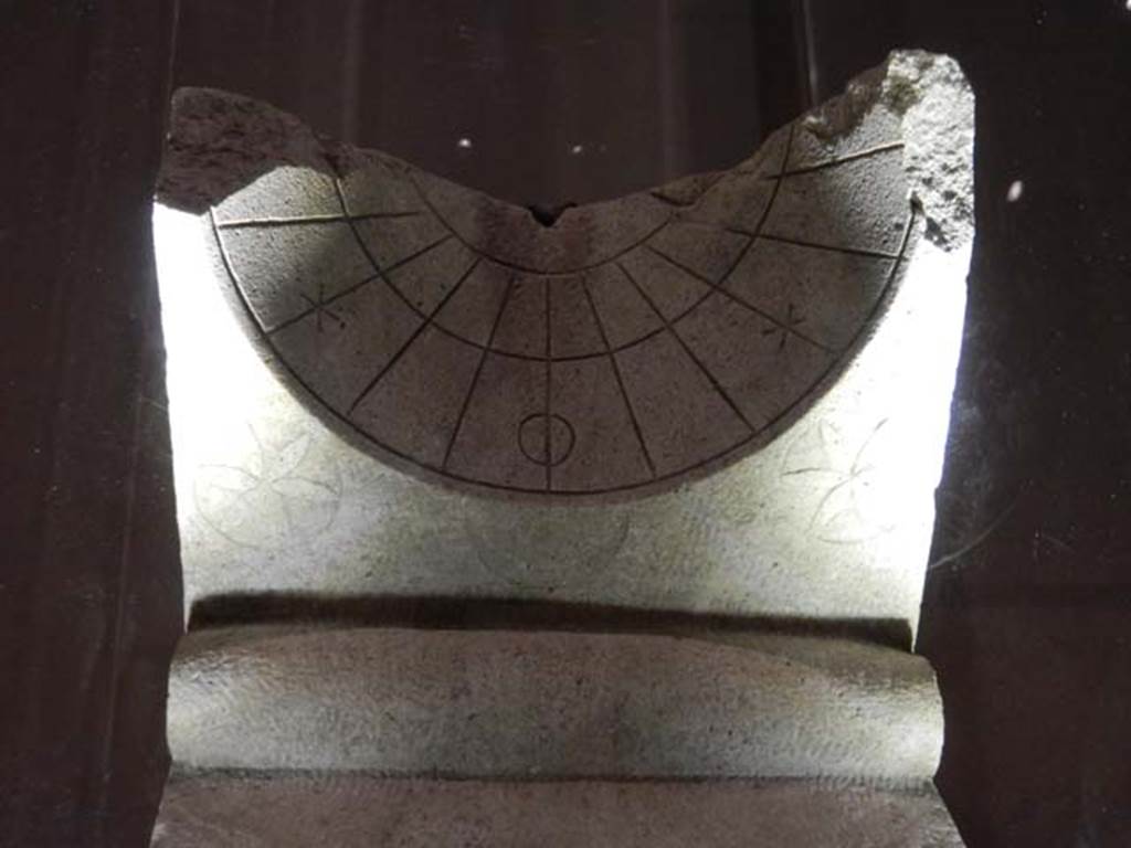 VII.16.17-22, Pompeii. May 2018. Detail of marble sundial, Archaeological Park of Pompeii, inv.14330. 
Photo courtesy of Buzz Ferebee.