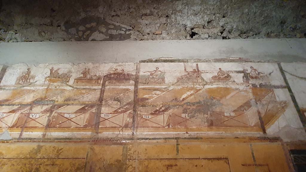 VII.16.a Pompeii. August 2021. Room 7, upper south wall. Erotic paintings numbered VII to I.
Foto Annette Haug, ERC Grant 681269 DÉCOR.