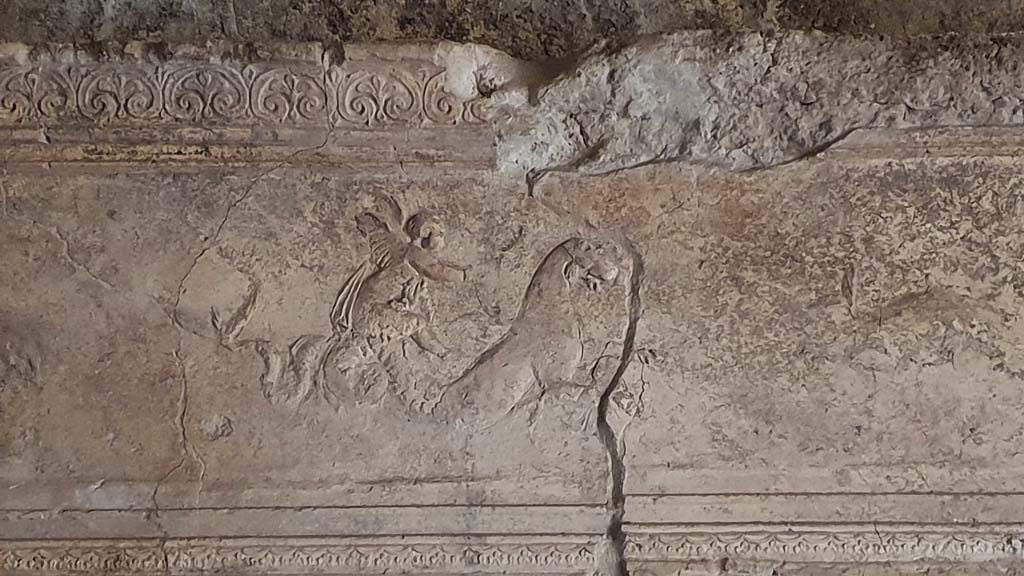 VII.16.a Pompeii. August 2021. Room 6, detail of stucco on north wall.
Foto Annette Haug, ERC Grant 681269 DÉCOR.