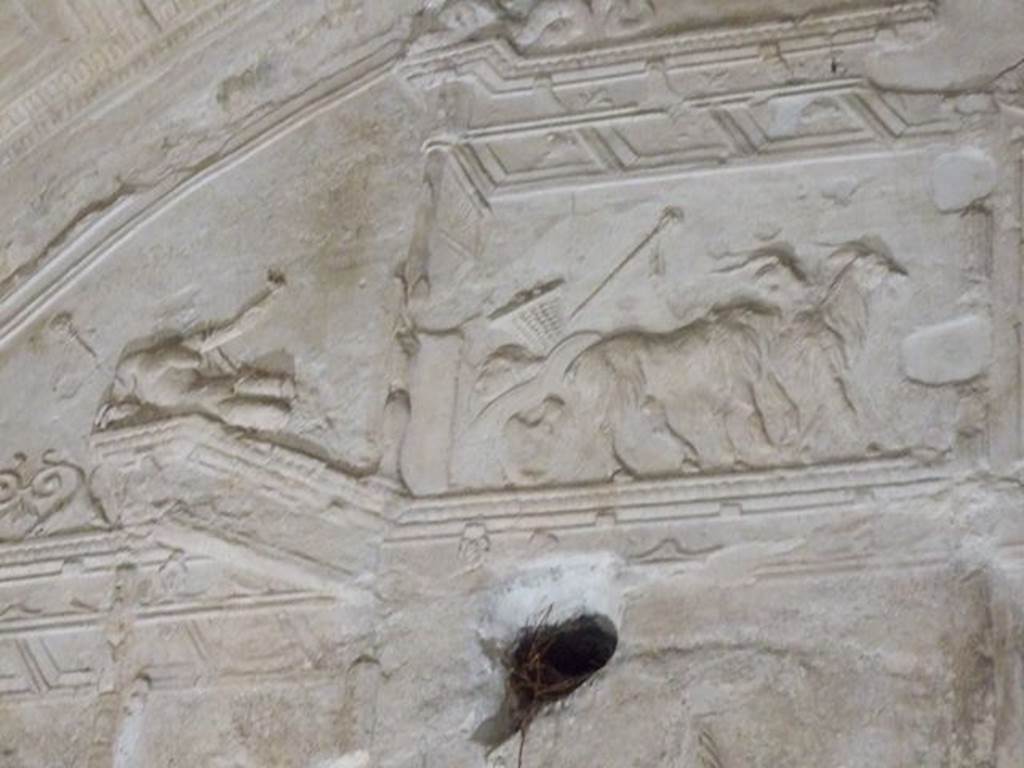 VII.16.a Pompeii. December 2006. Room 6, detail of decorative stucco on east wall.
.