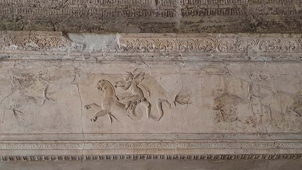 VII.16.a Pompeii. August 2021. Room 6, detail of decorative stucco frieze on south wall.
Foto Annette Haug, ERC Grant 681269 DÉCOR.