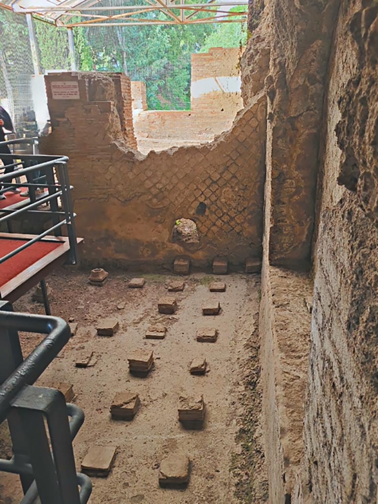 VII.16.a Pompeii. November 2023. 
Room 3, with remains of hypocaust floor. Looking north towards pool. Photo courtesy of Giuseppe Ciaramella.