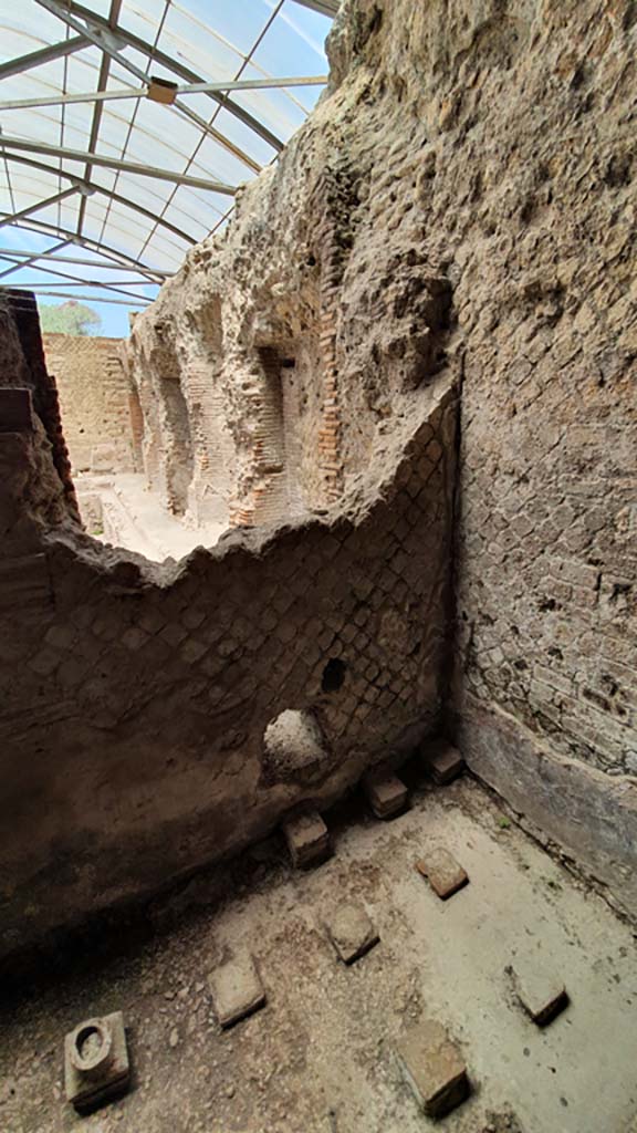 VII.16.a Pompeii. July 2021. Room 3, detail of north wall in north-east corner. 
Foto Annette Haug, ERC Grant 681269 DÉCOR.