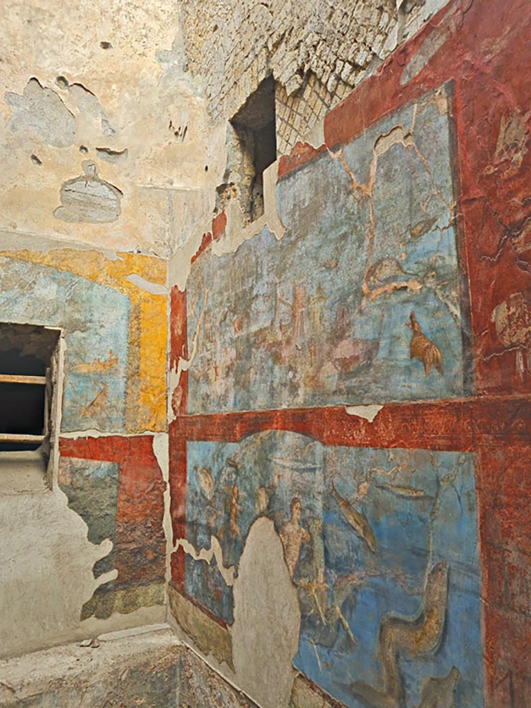 VII.16.a Pompeii. November 2023. 
Room 9, north-east corner and east wall. Photo courtesy of Giuseppe Ciaramella.