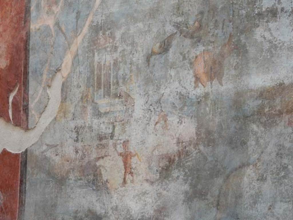 VII.16.a Pompeii. May 2015. Room 9, detail from upper part of east wall. Photo courtesy of Buzz Ferebee.