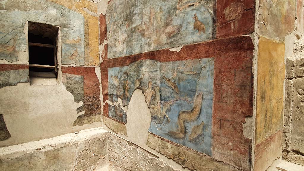 VII.16.a Pompeii. July 2021. Room 9, north-east corner and east wall.
Foto Annette Haug, ERC Grant 681269 DÉCOR.