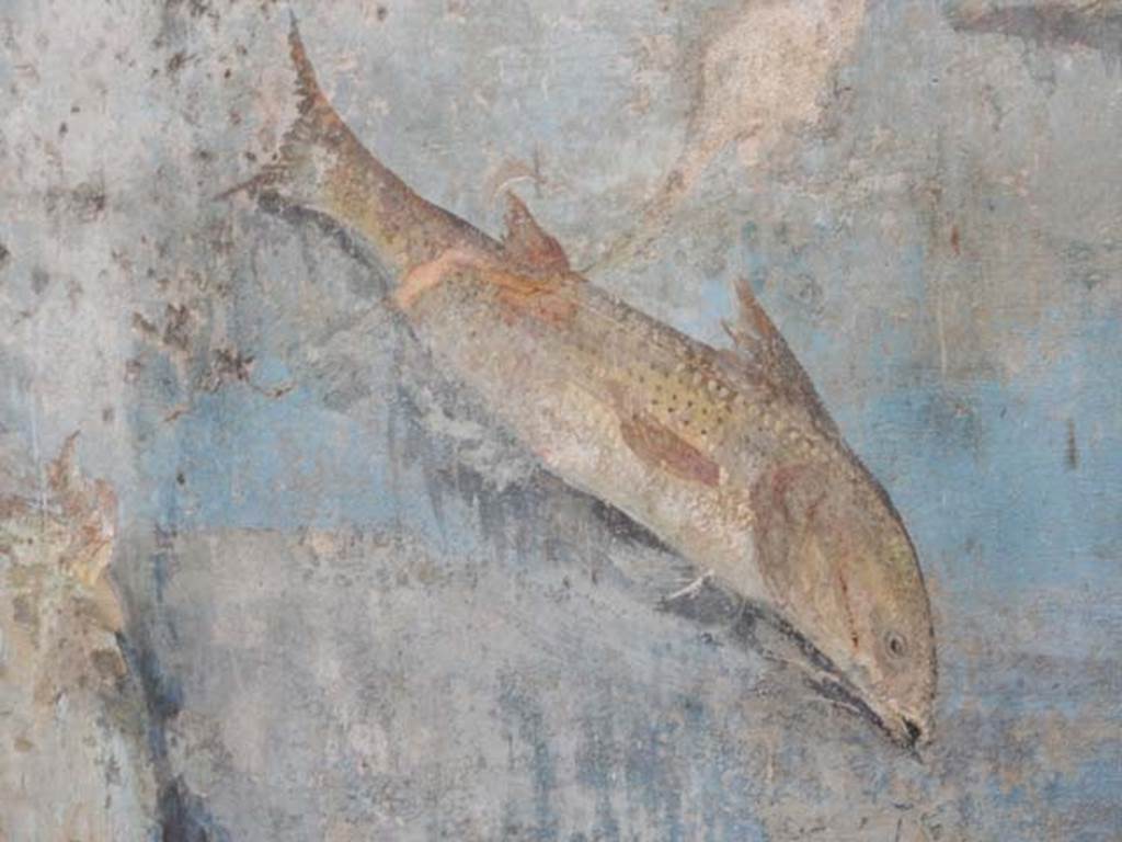 VII.16.a Pompeii. May 2015. Room 9, detail from lower east wall at south end.
Photo courtesy of Buzz Ferebee.