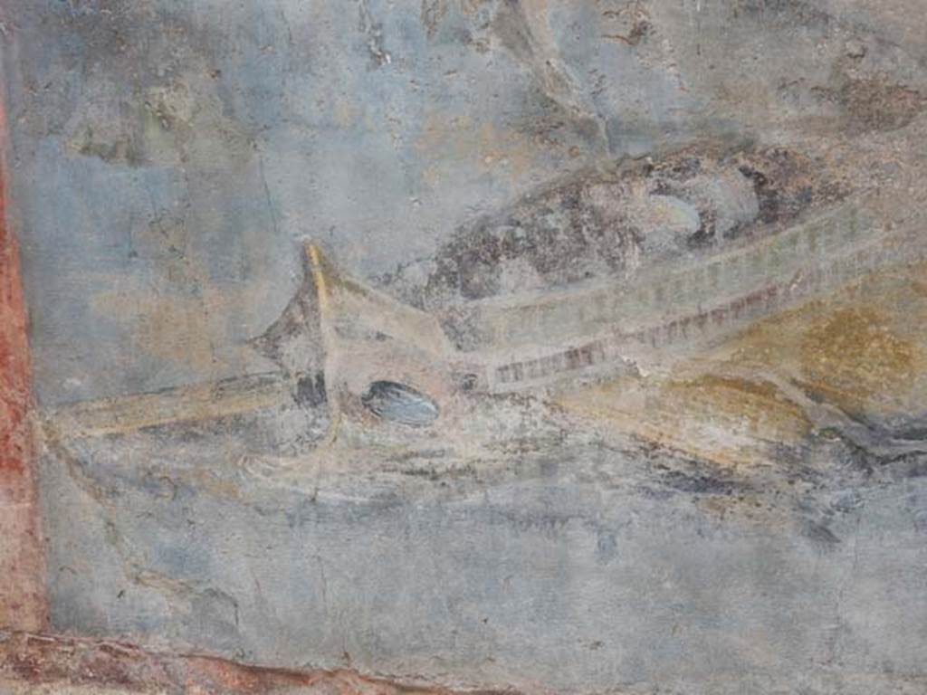 VII.16.a Pompeii. May 2015. Room 9, detail from lower south wall, naval scene.
Photo courtesy of Buzz Ferebee.
