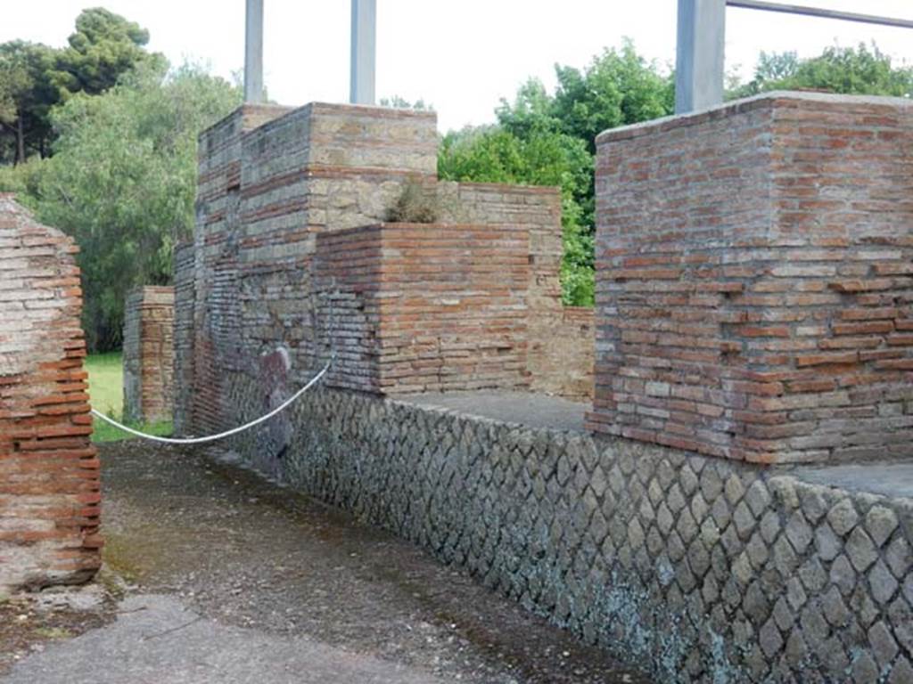 VII.16.a Pompeii. May 2015. Wall of area on west side of room 2, the hot pool. 
Photo courtesy of Buzz Ferebee.