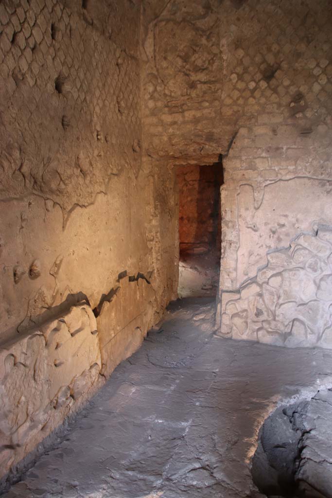 VII.16.a Pompeii. October 2020. Room 5, east wall with doorway to room 10 in north-east corner.
Photo courtesy of Klaus Heese.