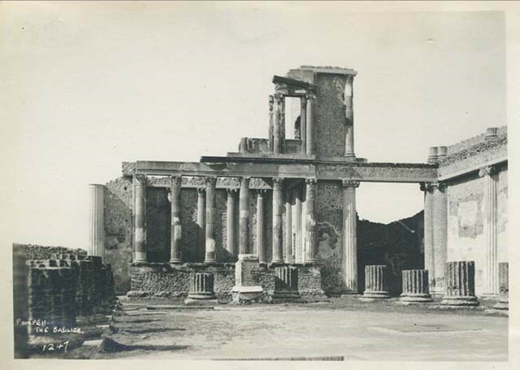 VIII.1.1 Pompeii. Basilica. March 1939 during a stop on a world cruise on SS Carinthia. Looking west. Photo courtesy of Rick Bauer.