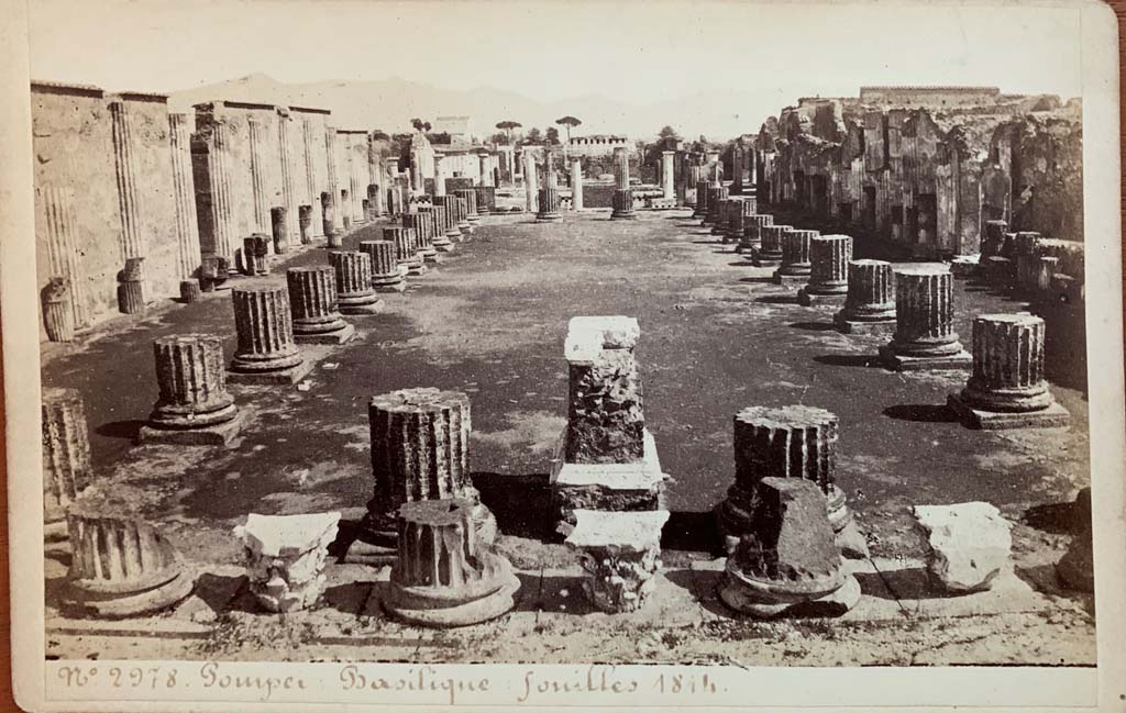 VIII.1.1 Pompeii. Looking east from west end across main central room of Basilica, towards Forum. 
Michel Amodio Cabinet Card no. 2978.  Photo courtesy of Rick Bauer.